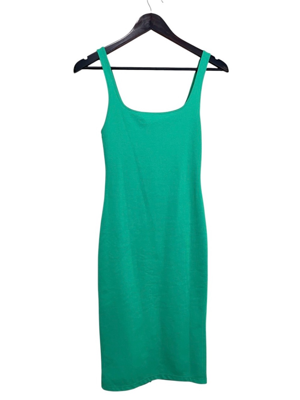 Zara Green Square-Neck Fitted Midi Dress